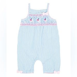 Jojo maman bebe White Stripe Sailboat Smocked Jumpsuit romper 18-24M